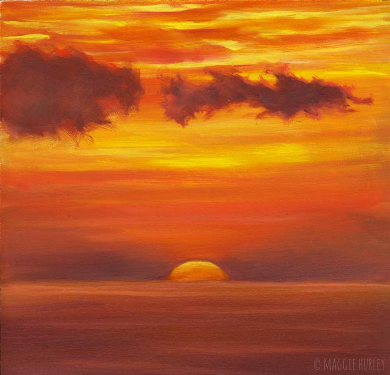 Original Oil Painting Setting Sun Maggie Hurley Whimsy & Whatnot