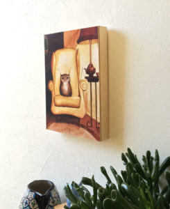 Herbert the Owl print by Maggie Hurley hung on a wall