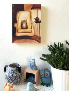 Herbert the Owl print by Maggie Hurley hung on a wall