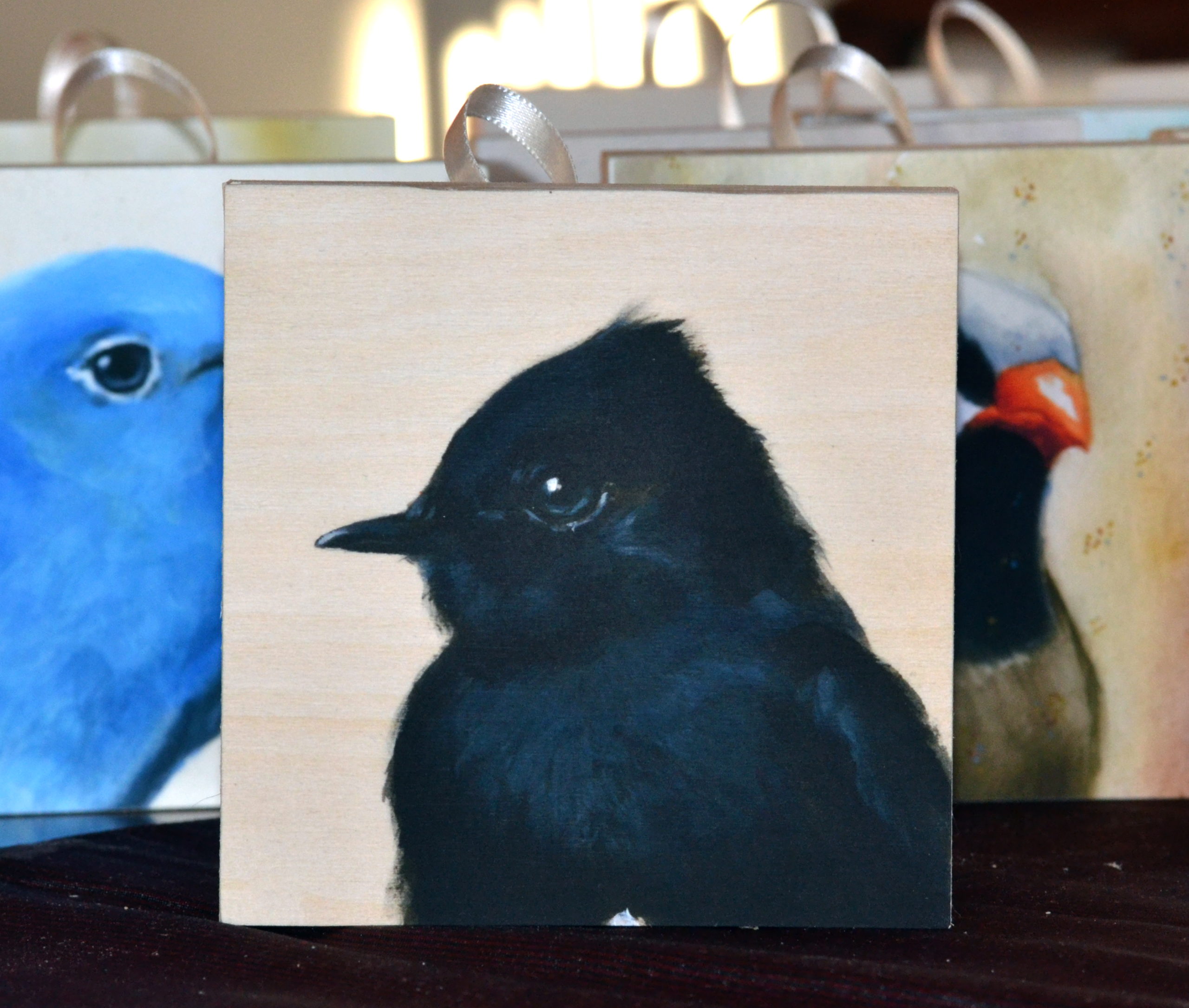 Bird Art on Wood - Black Phoebe - Image 2