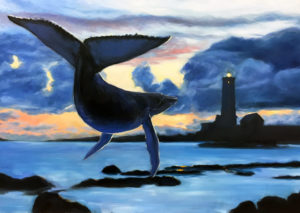 Wayward Humpback Whale with a Lighthouse