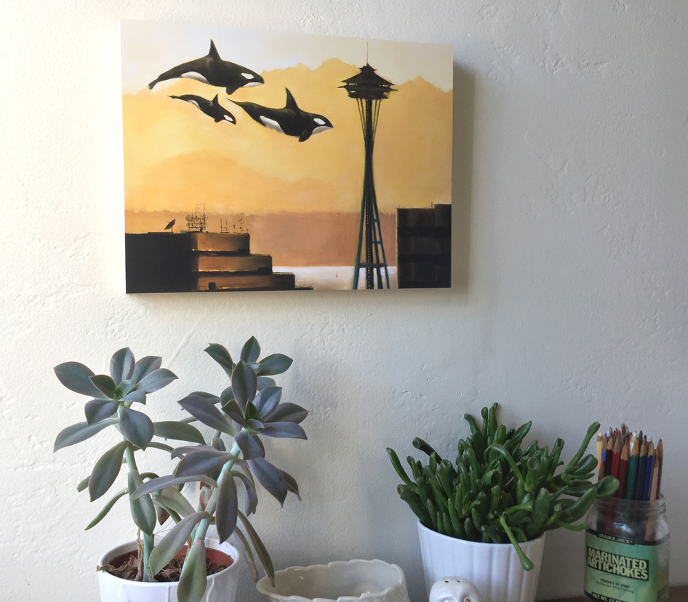 Painting of Orcas in Seattle by Maggie Hurley
