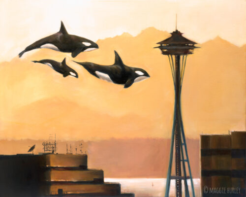 Painting of Orcas in Seattle by Maggie Hurley