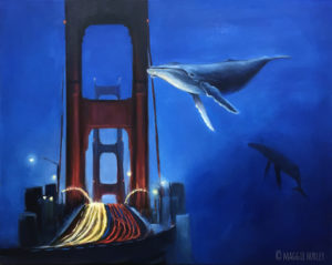 Wayward Humpback Whale Near the Golden Gate Bridge, oil painting