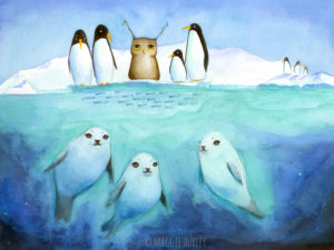 Herbert the Owl with fur seals and penguins