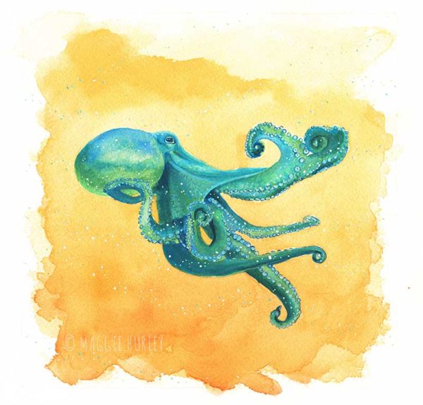 a fine art print teal octopus painting by maggie hurley