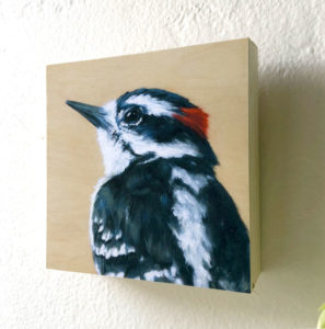 downey woodpecker art profile view