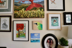 Blue-winged leafbird painting on wall