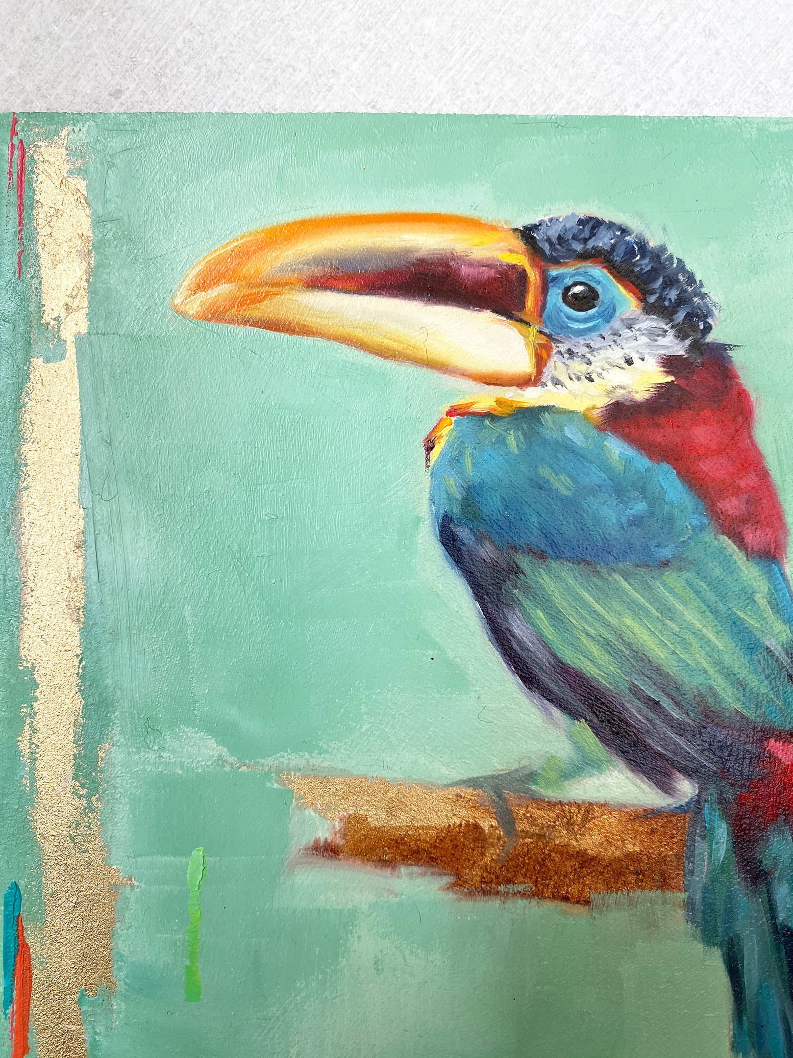 Curl-crested Araçari oil painting bird art close up