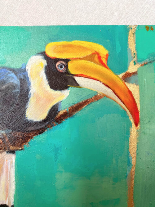 Bird art painting Great Hornbill close up