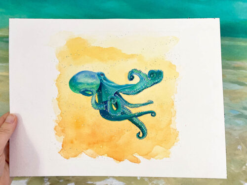 Original Painting - Teal Octopus