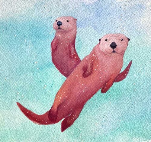 pink sea otters close