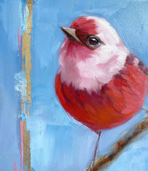 Pink headed warbler painting close