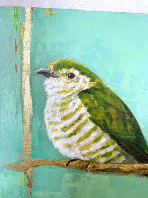 Bird art oil painting Shining Bronze Cuckoo close