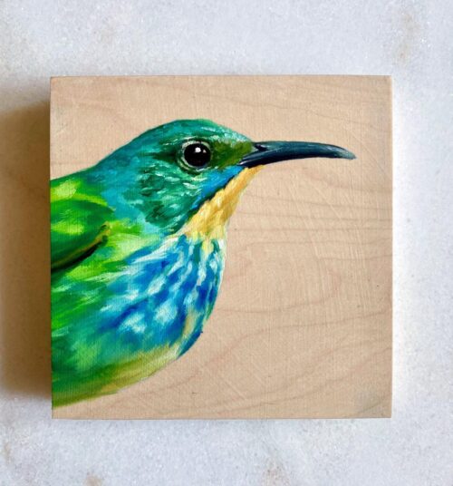 Shining Honeycreeper oil painting wood panel