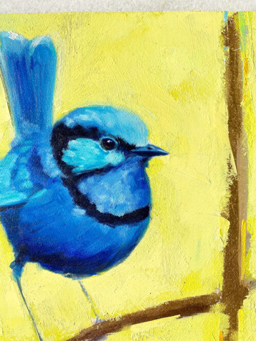 Bird art oil painting Splendid Fairy Wren close
