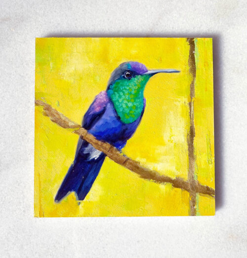 Bird art oil painting Violet Woodnymph