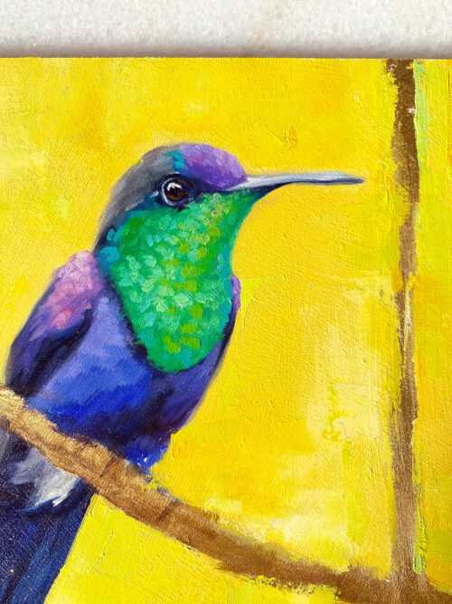 Bird art oil painting Violet Woodnymph close