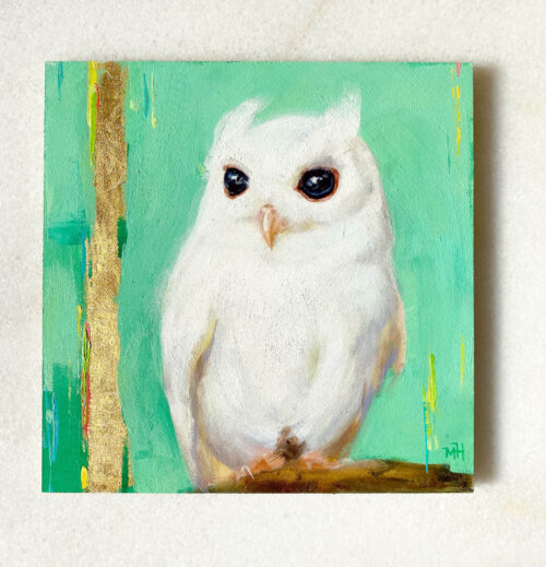 Bird art oil painting white screech owl