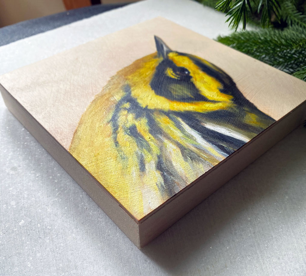 oil painting of a Townsend's warbler by Maggie Hurley