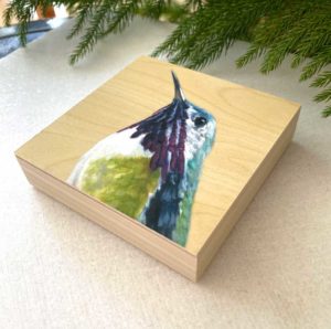 Calliope Hummingbird bird painting by Maggie Hurley. side view