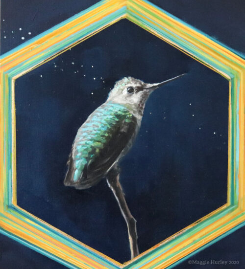 close up Calliope hummingbird painting by maggie hurley