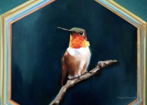 close up painting of a rufous hummingbird
