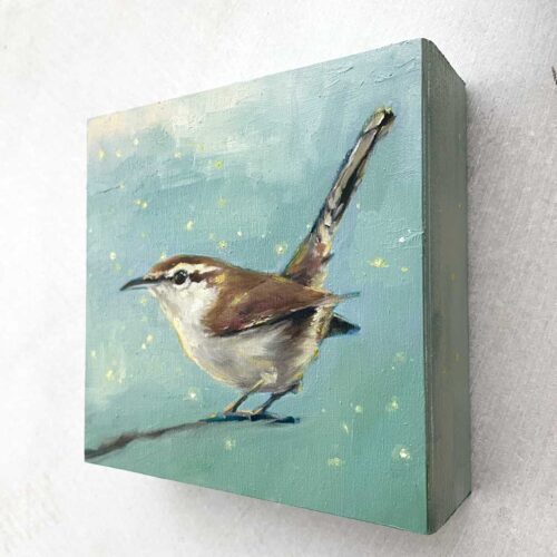 Bewick's wren bird art painting side view