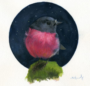 pink robin bird art painting
