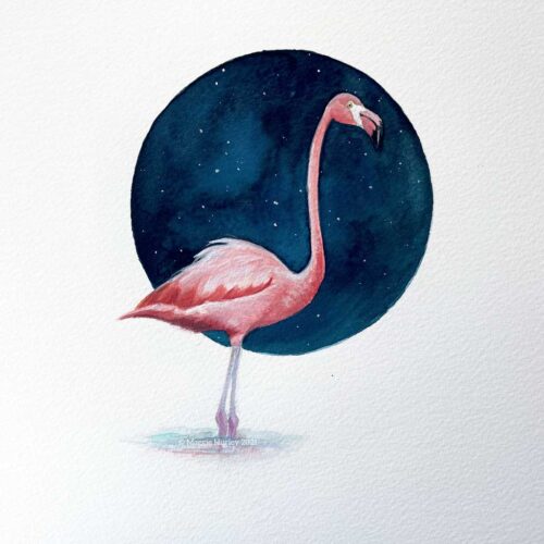flamingo gouache painting