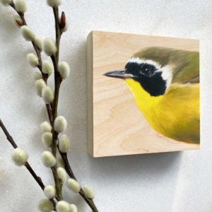 Common Yellowthroat Bird portrait on wood by Maggie Hurley