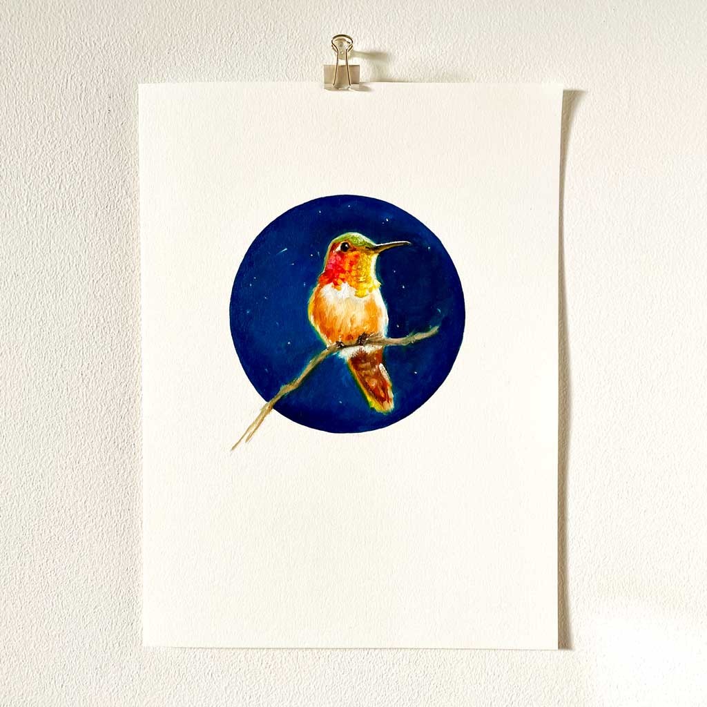 Rufous hummingbird painting on paper