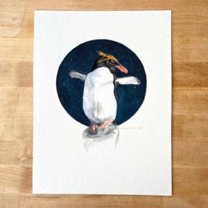 Macaroni penguin watercolor gouache painting