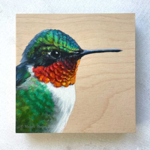 Ruby throated hummingbird bird art painting