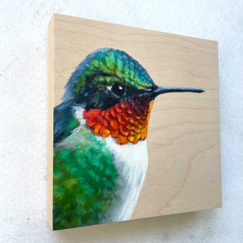 Ruby throated hummingbird bird art painting