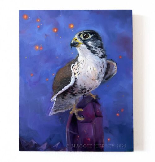 gyrxprarie falcon on amethyst bird painting