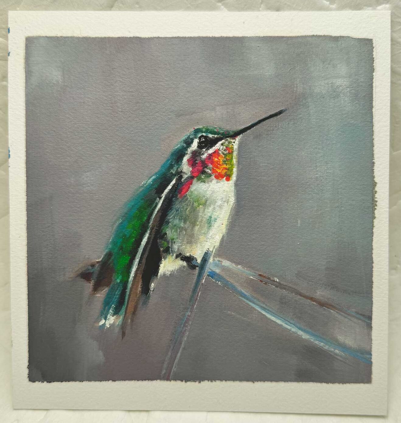 Painting of an anna's hummingbird on paper