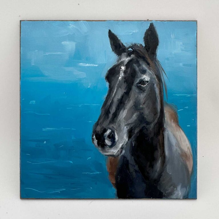 painting of a horse with a blue background