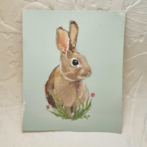 Bunny with Tiny Flowers | 6" x 7.25" | Gouache Painting