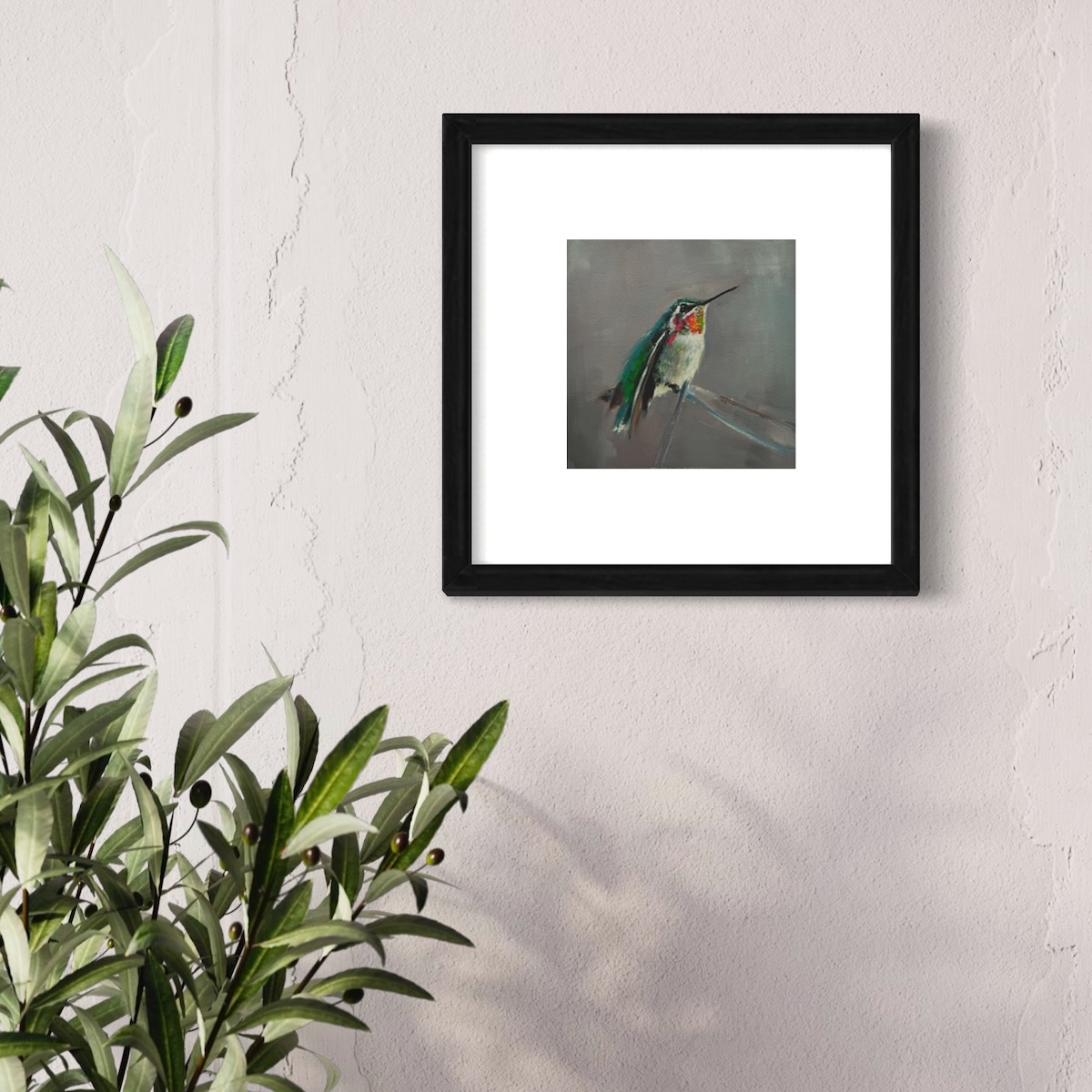 Anna's Hummingbird Having a Stretch | 7" x 7" | Oil Painting - Image 2