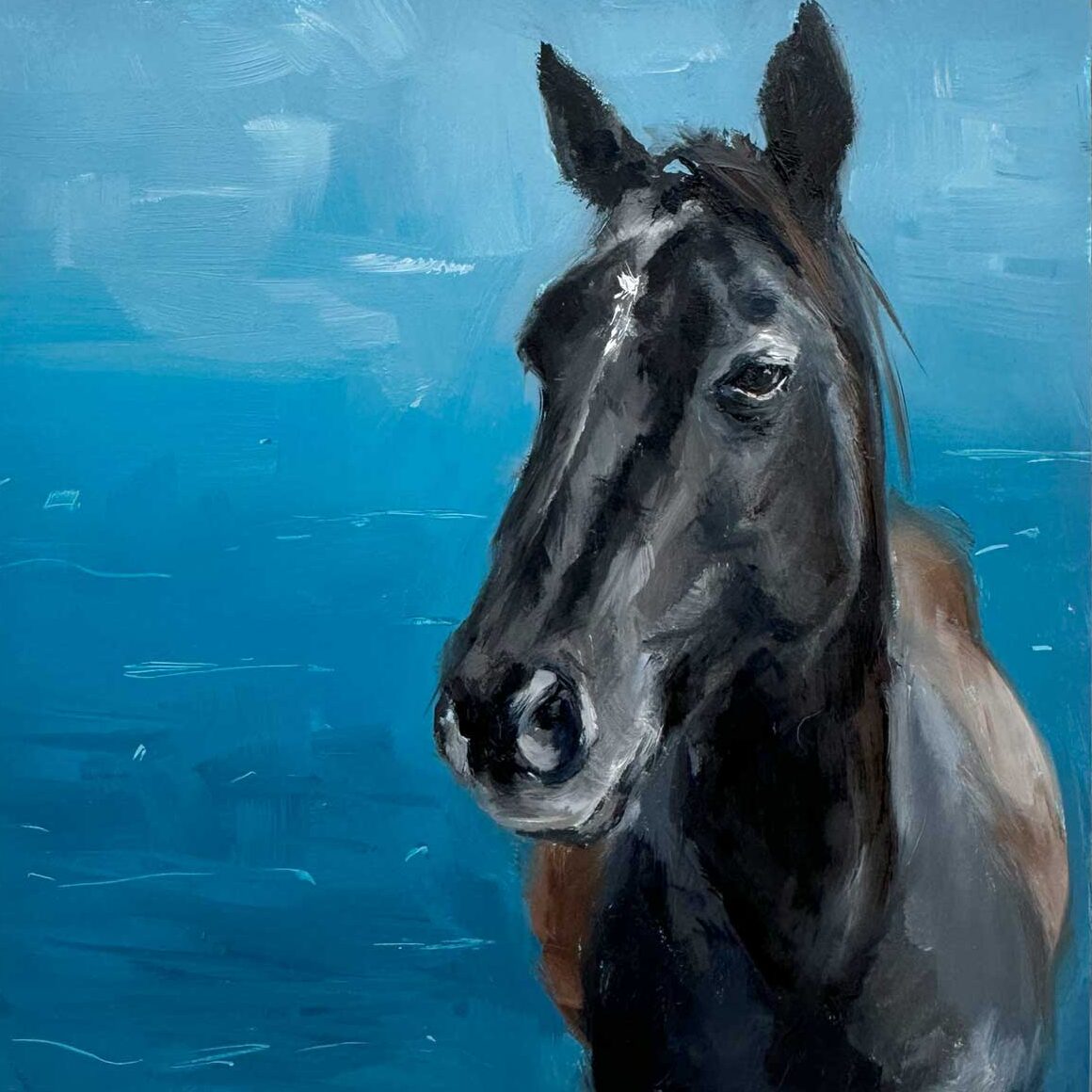 painting of a horse with a blue background