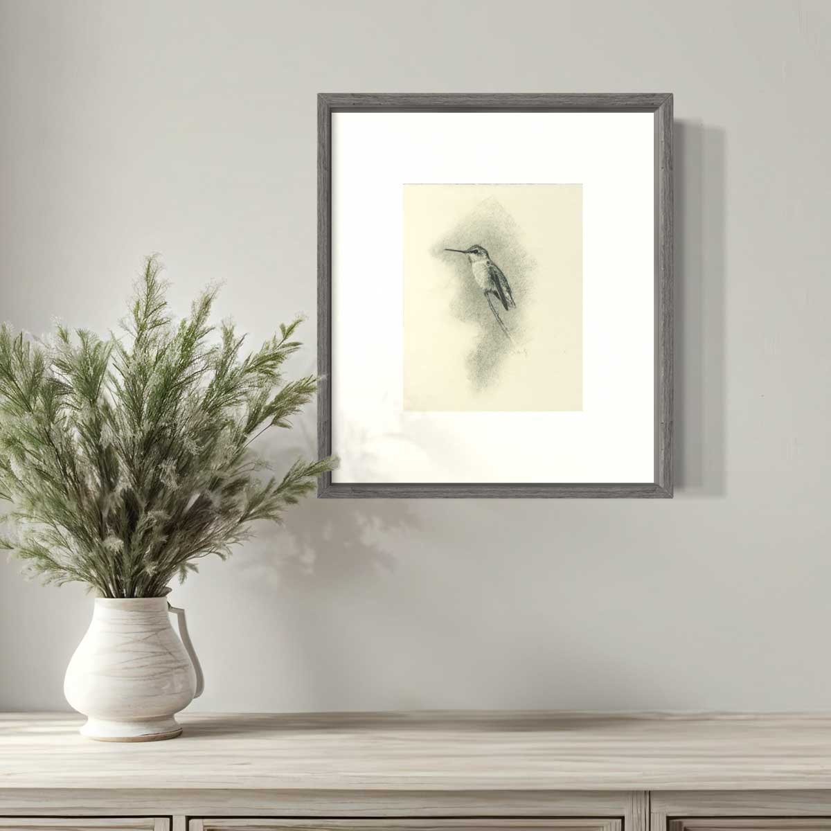 Perched Anna's Hummingbird | 7.5" x 9.5" | Graphite + Charcoal Drawing - Image 2